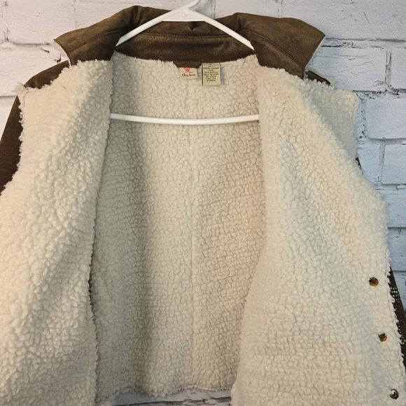 VINTAGE PENNY LANE LIKE LOVE SUEDE JACKET EMBROIDERED SHERPA LINED WOMENS L - Picture 8 of 8